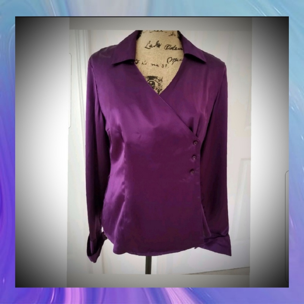 Purple silk wrap shirt blouse NWT sz 6 career